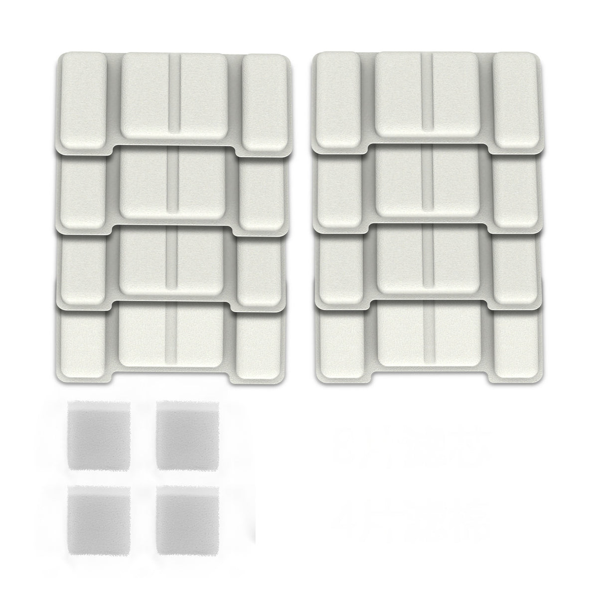 Two columns of white foam packing blocks arranged in a grid pattern.