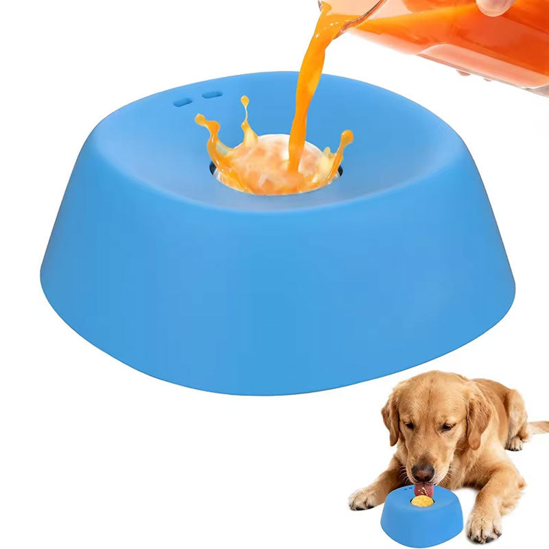 Blue anti-choke slow-feeder dog bowl with built-in lick mat, 3/4 cup capacity, non-slip