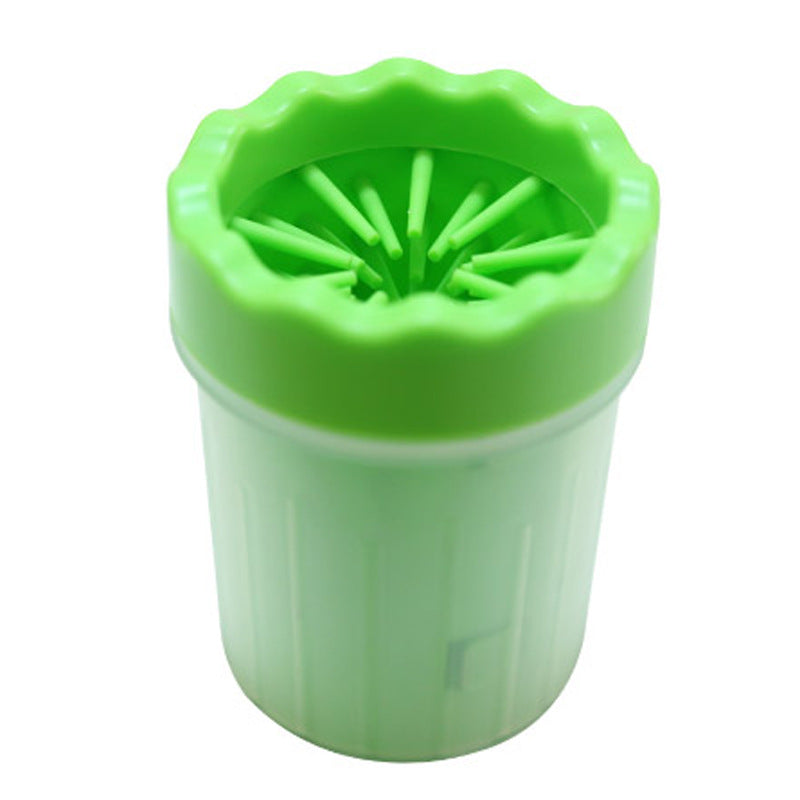 Paw plunger pet paw cleaner cup, green plastic with silicone bristles, portable