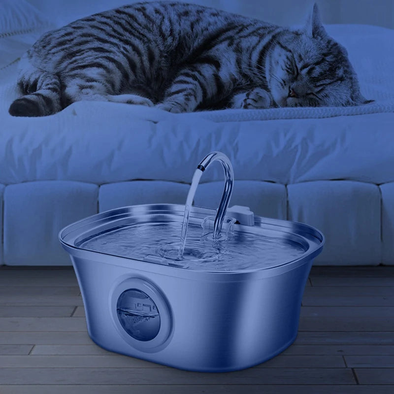 Cat water fountain, stainless steel with water level window, USB-powered 3.2L pet fountain