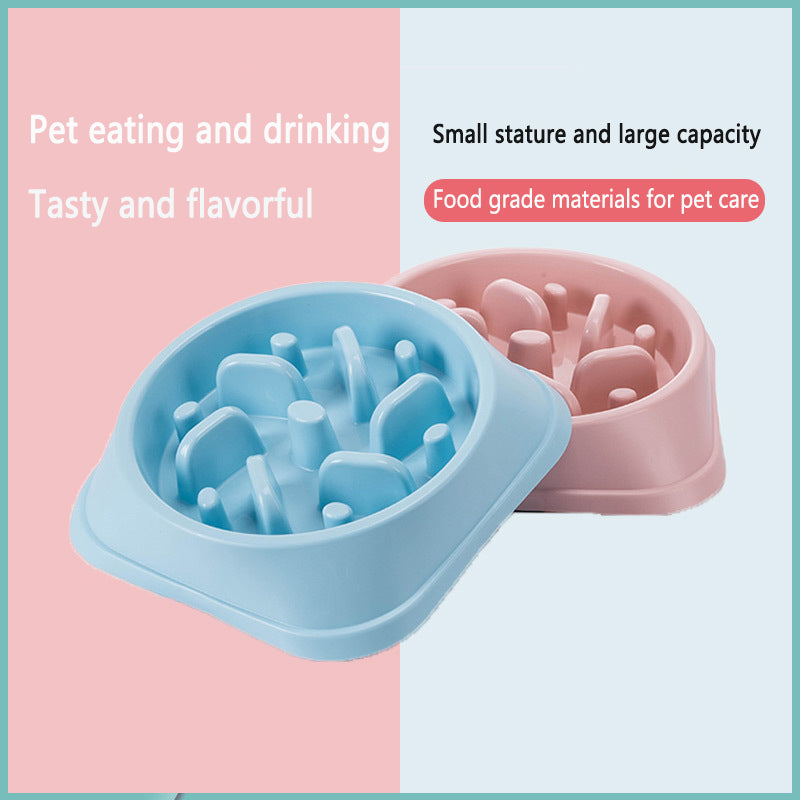 Slow feeder dog bowl set by eprolo, blue and pink, non-slip with jungle pillar design