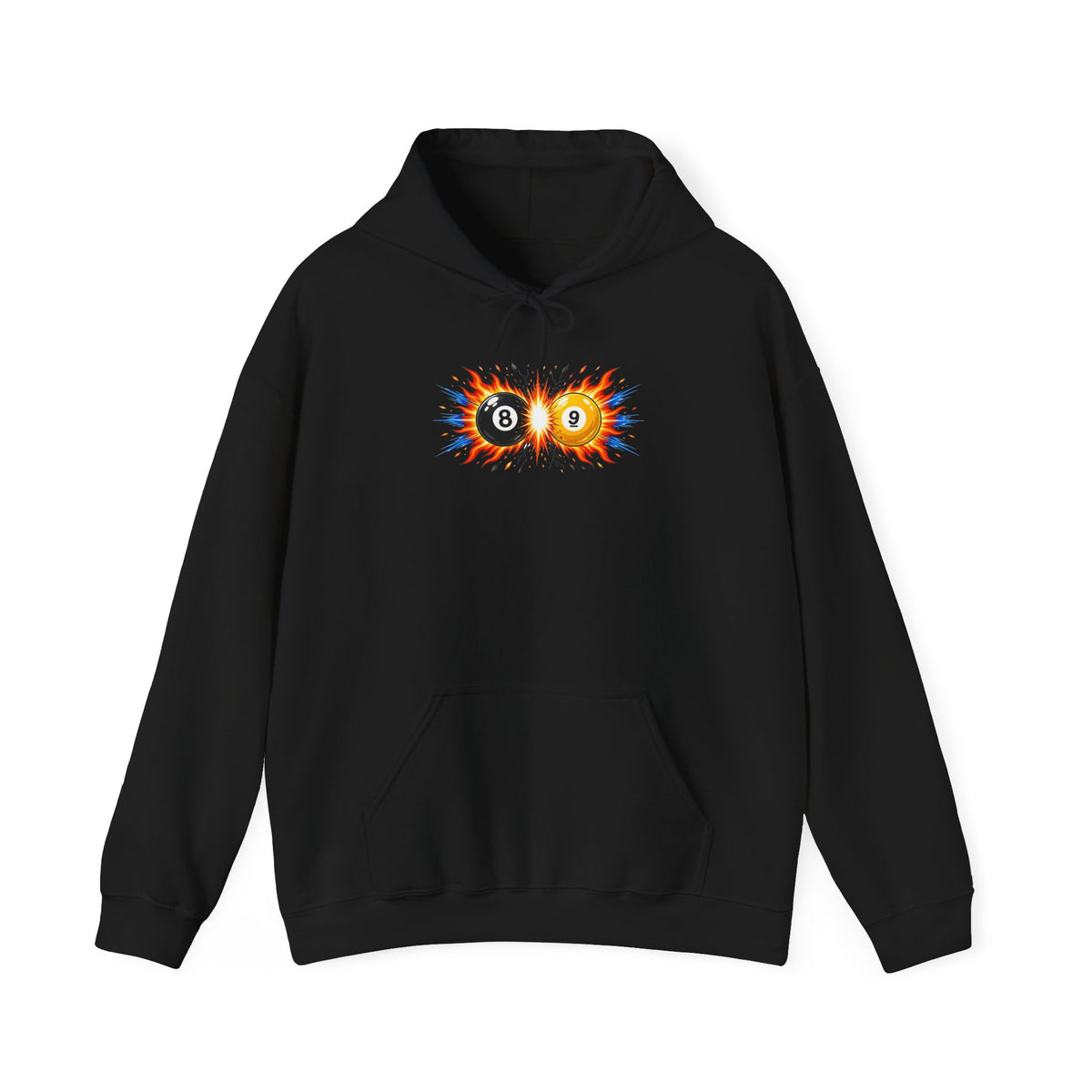 8 Ball and 9 Ball Face-Off Hoodie, Flaming Pool Balls Billiards Sweatshirt | Spoiled Pet Luxe