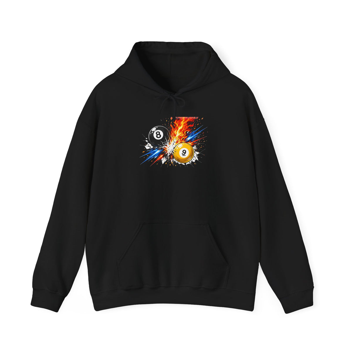 8 Ball vs 9 Ball Smash Hoodie, Fire and Lightning Billiards Sweatshirt | Spoiled Pet Luxe