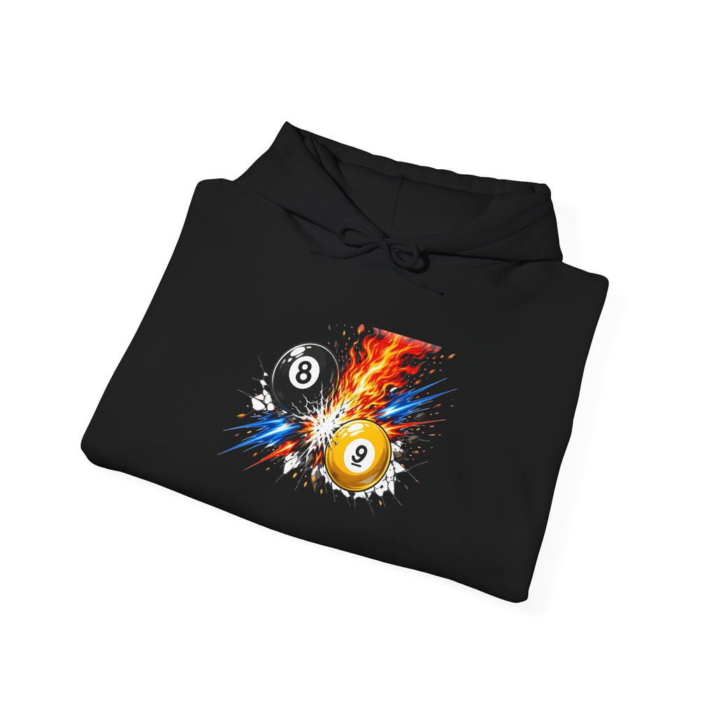 8 Ball vs 9 Ball Smash Hoodie, Fire and Lightning Billiards Sweatshirt | Spoiled Pet Luxe
