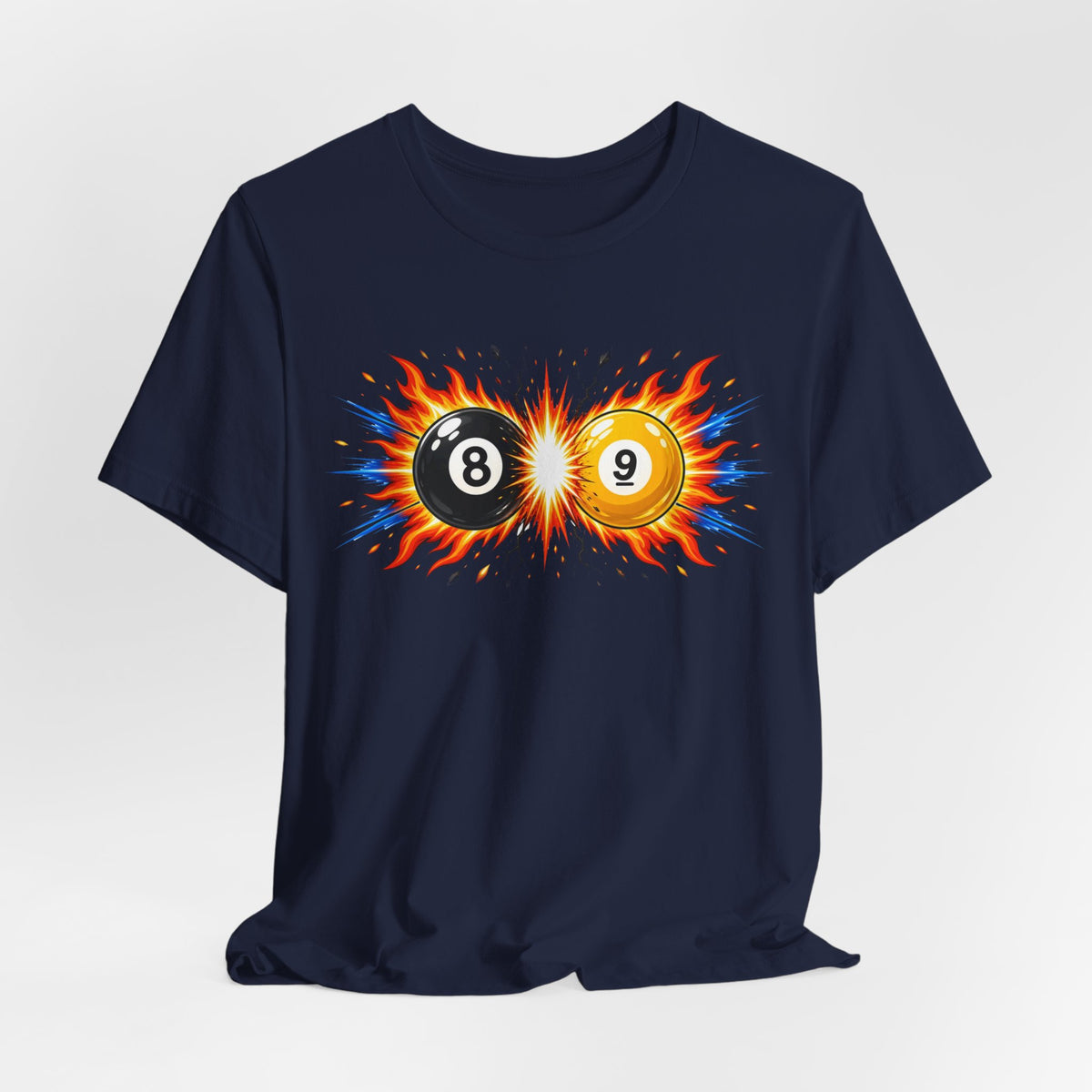 8 Ball and 9 Ball Face-Off Tee, Flaming Pool Balls Billiards Shirt | Spoiled Pet Luxe