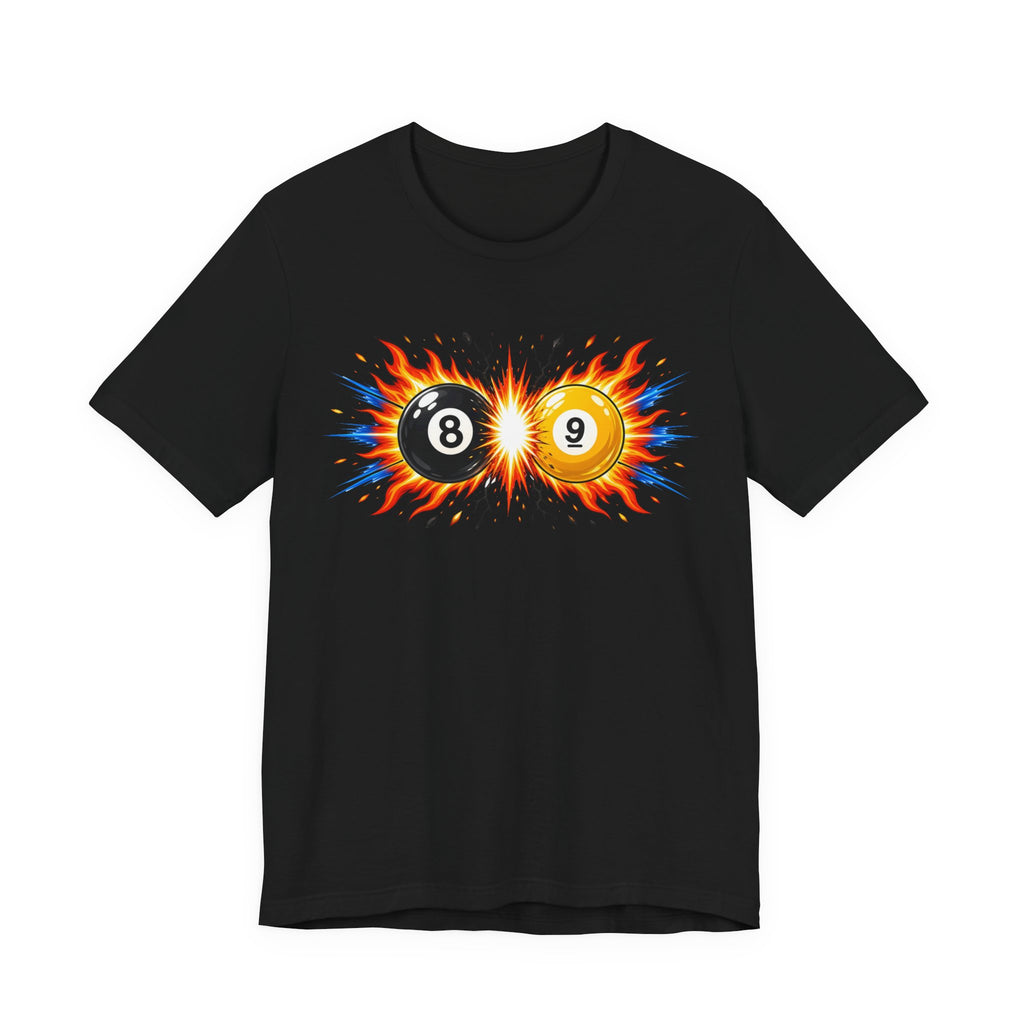 8 Ball and 9 Ball Face-Off Tee, Flaming Pool Balls Billiards Shirt | Spoiled Pet Luxe