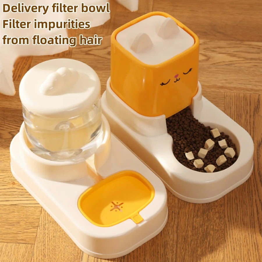 eprolo automatic cat/dog feeder with two compartments: large water reservoir and dry food container, yellow and white.