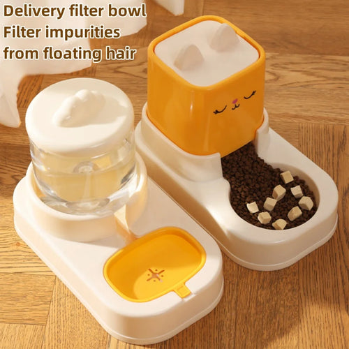 eprolo automatic cat/dog feeder with two compartments: large water reservoir and dry food container, yellow and white.