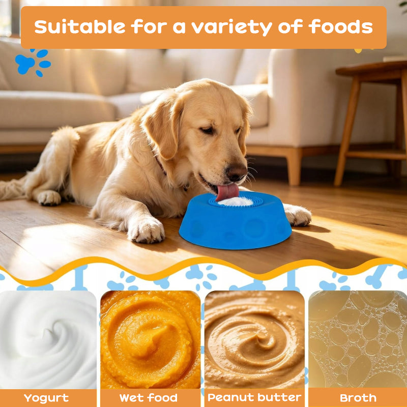 Silicone dog lick bowl slow feeder with rolling ball, blue, anti-choking, non-slip