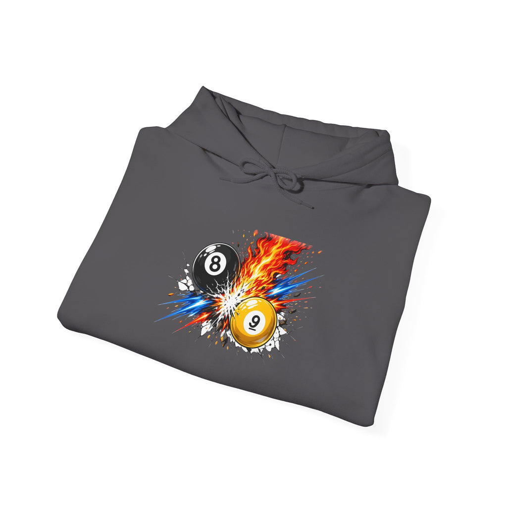 8 Ball vs 9 Ball Smash Hoodie, Fire and Lightning Billiards Sweatshirt | Spoiled Pet Luxe