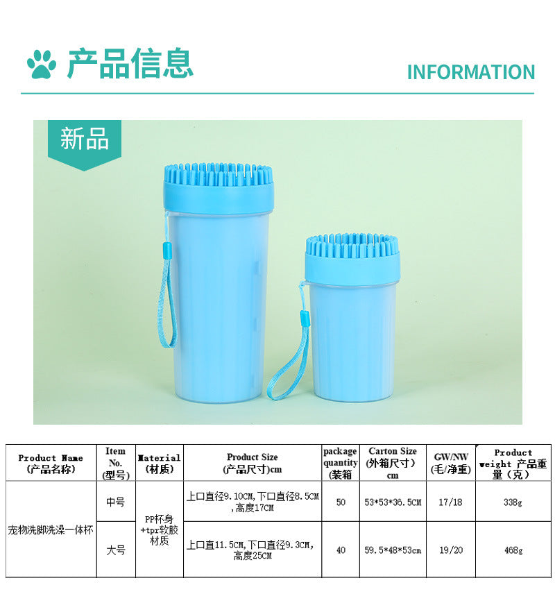 Paw Plunger pet paw cleaner blue silicone cups, two sizes with wrist straps