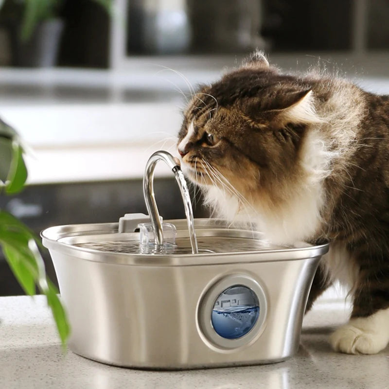 3.2L cat water fountain, stainless steel with water level window, by eprolo