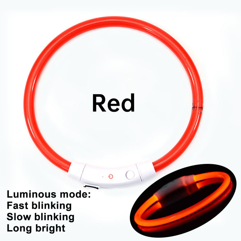 3-Mode LED Dog Collar by eprolo, red USB-rechargeable glow necklace for night safety