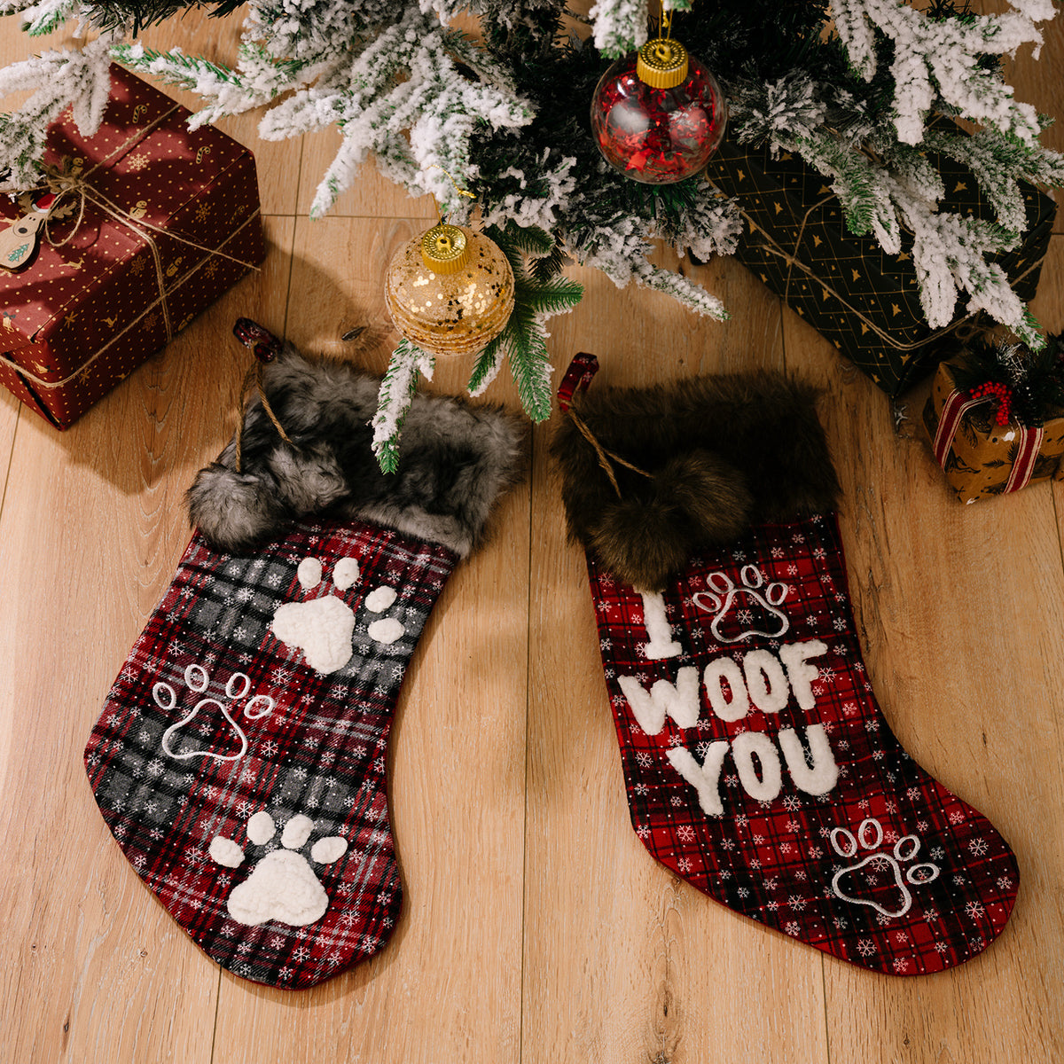 Checkered Christmas Stocking Gift Bag