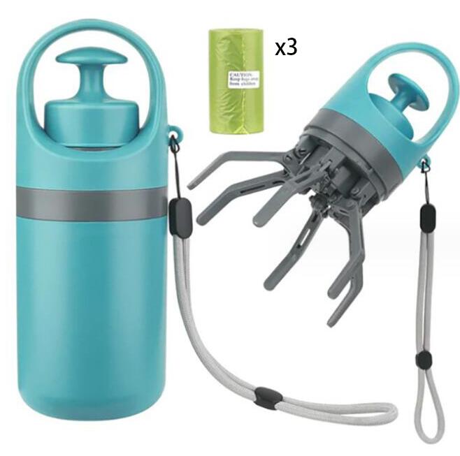 Portable lightweight pooper scooper with built-in bag dispenser by eprolo, teal with gray accents, 3 green bags