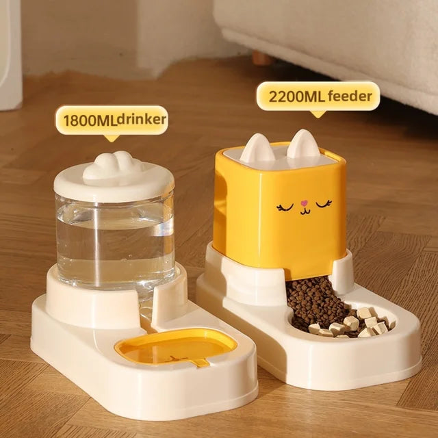 eprolo yellow automatic pet feeder with 2200ML dispenser and 1800ML drinker, cat/dog bowls (set of 2)