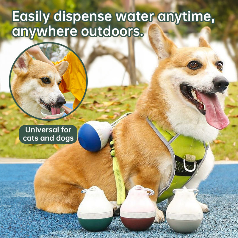 Three portable dog water dispensers with bowls, tear-drop design, lightweight travel bottle by eprolo.