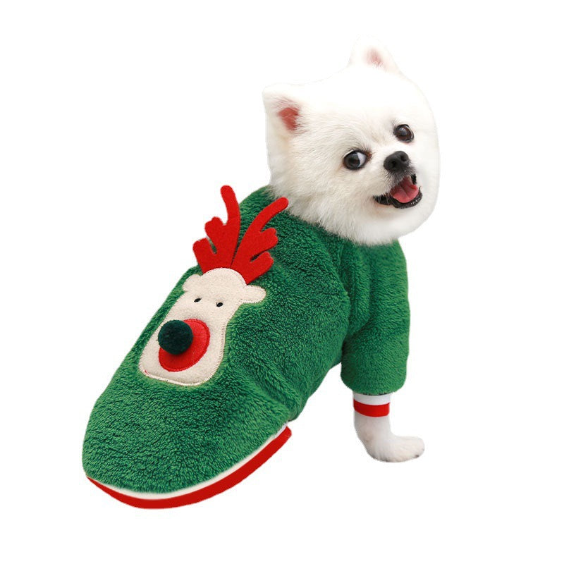 Coral Fleece Christmas Sweater for Small Dogs & Cats, Red or Green