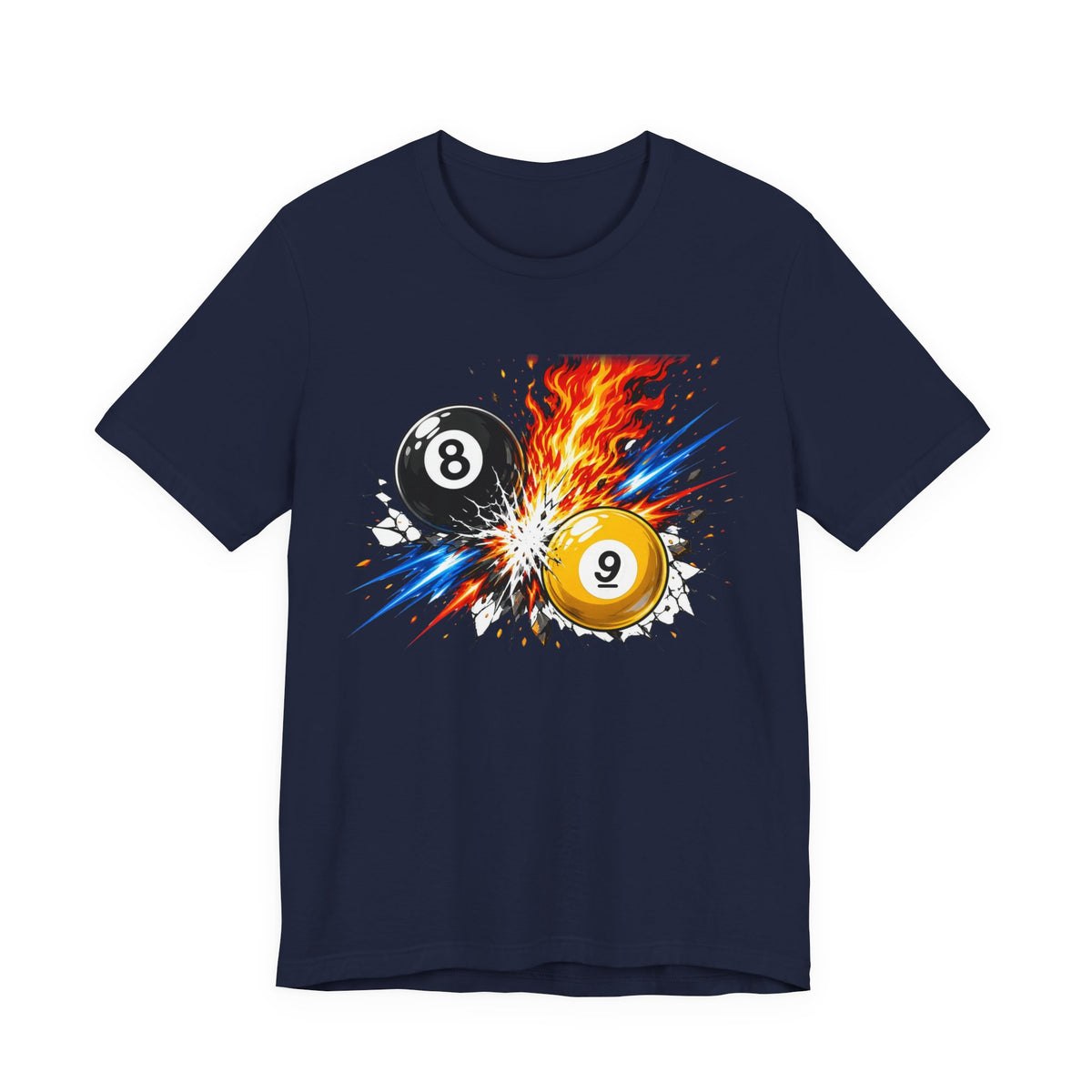 8 Ball vs 9 Ball Smash Tee, Fire and Lightning Billiards Shirt | Spoiled Pet Luxe