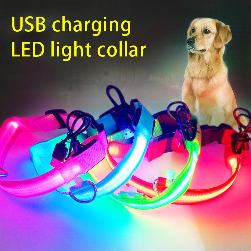 LED glow dog collars USB rechargeable; colorful mesh pet collars (set of several)