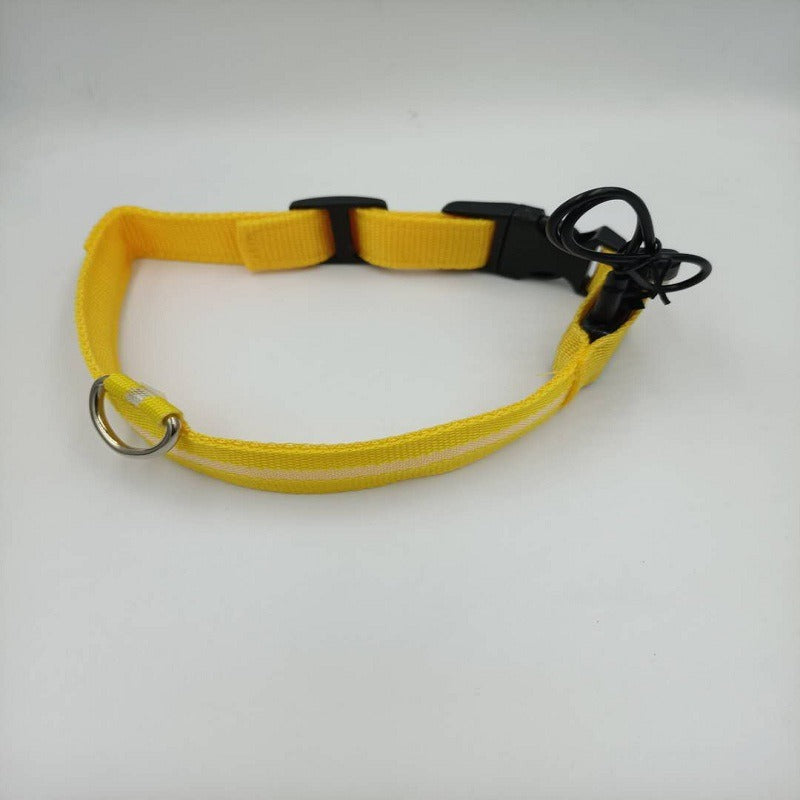 eprolo LED dog collar, yellow mesh glow collar with USB rechargeable battery and metal D-ring