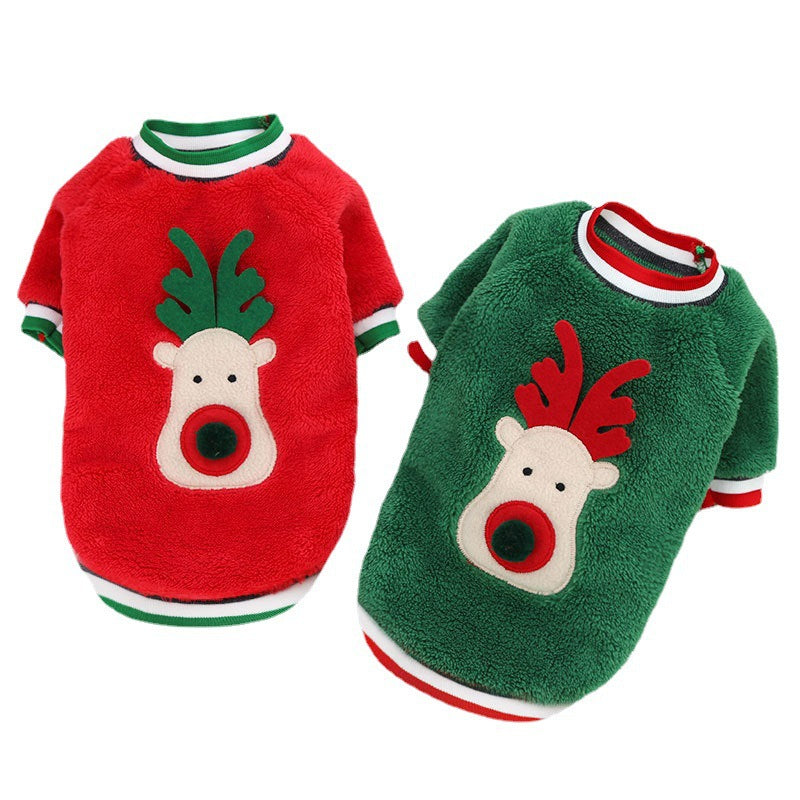 Coral Fleece Christmas Sweater for Small Dogs & Cats, Red or Green