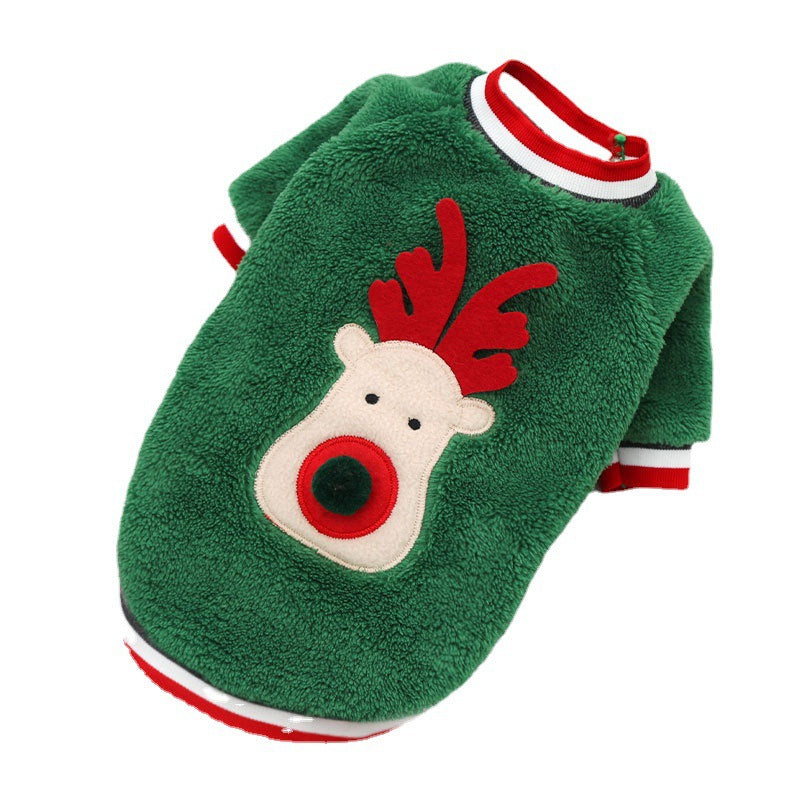Coral Fleece Christmas Sweater for Small Dogs & Cats, Red or Green