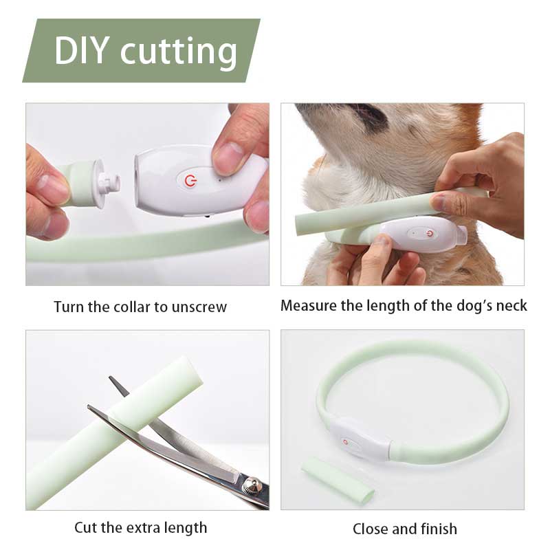 Pet luminous collar DIY cutting guide; mint green USB rechargeable LED dog collar