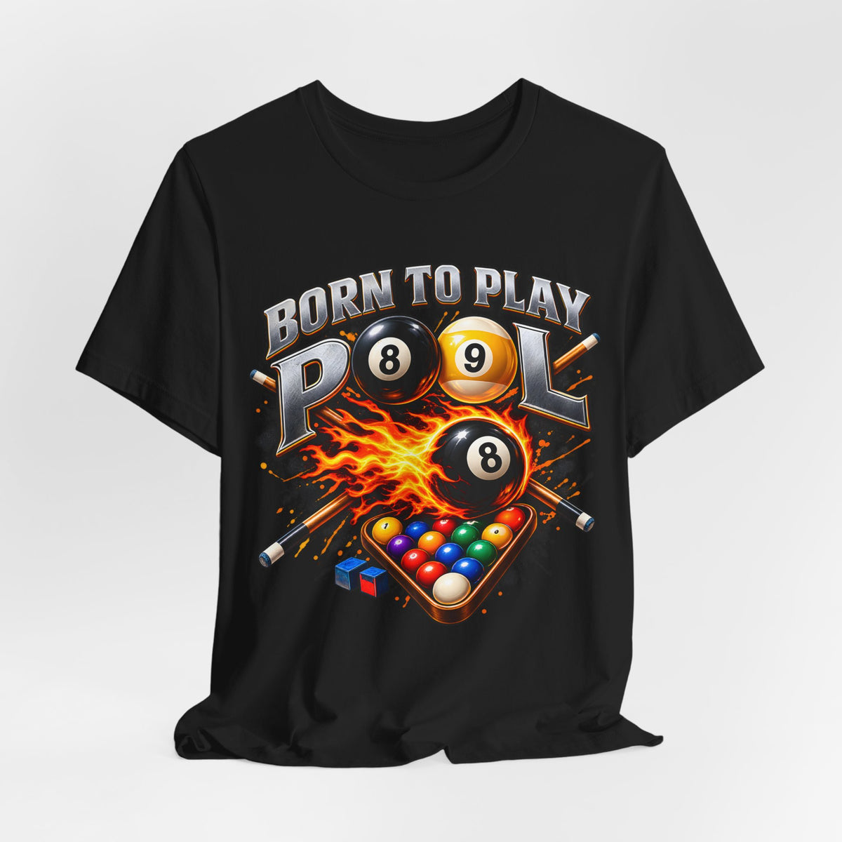 Born to Play Pool Tee, Flaming 8 Ball Billiards Shirt | Spoiled Pet Luxe