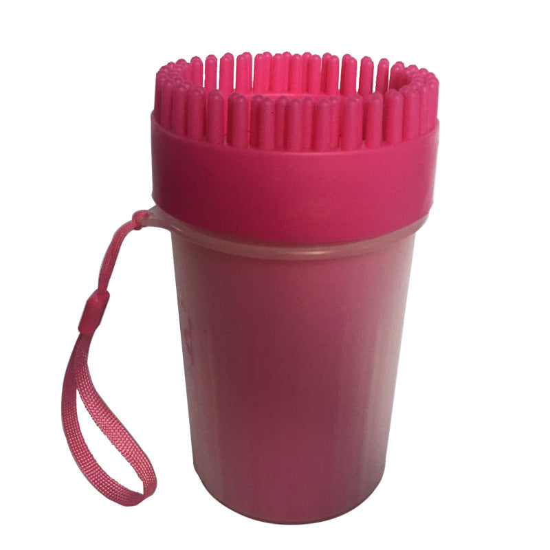 Paw Plunger pet paw cleaner cup, pink silicone with bristle top, portable with wrist strap by eprolo.