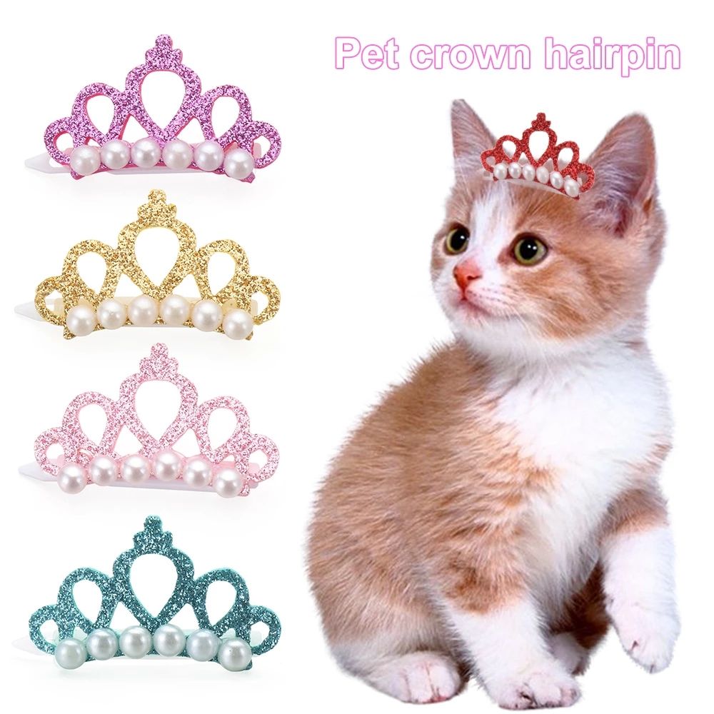 Crown Pearl Hair Clips for Pets by eprolo