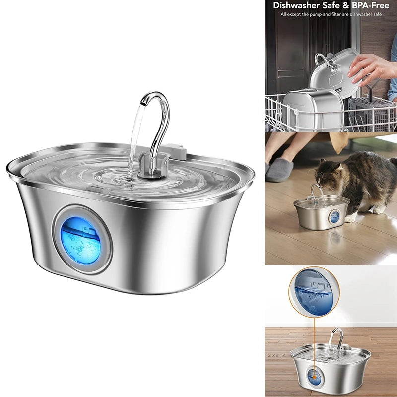 eprolo 3.2L stainless steel cat water fountain with water level window and USB-powered automatic pet dispenser