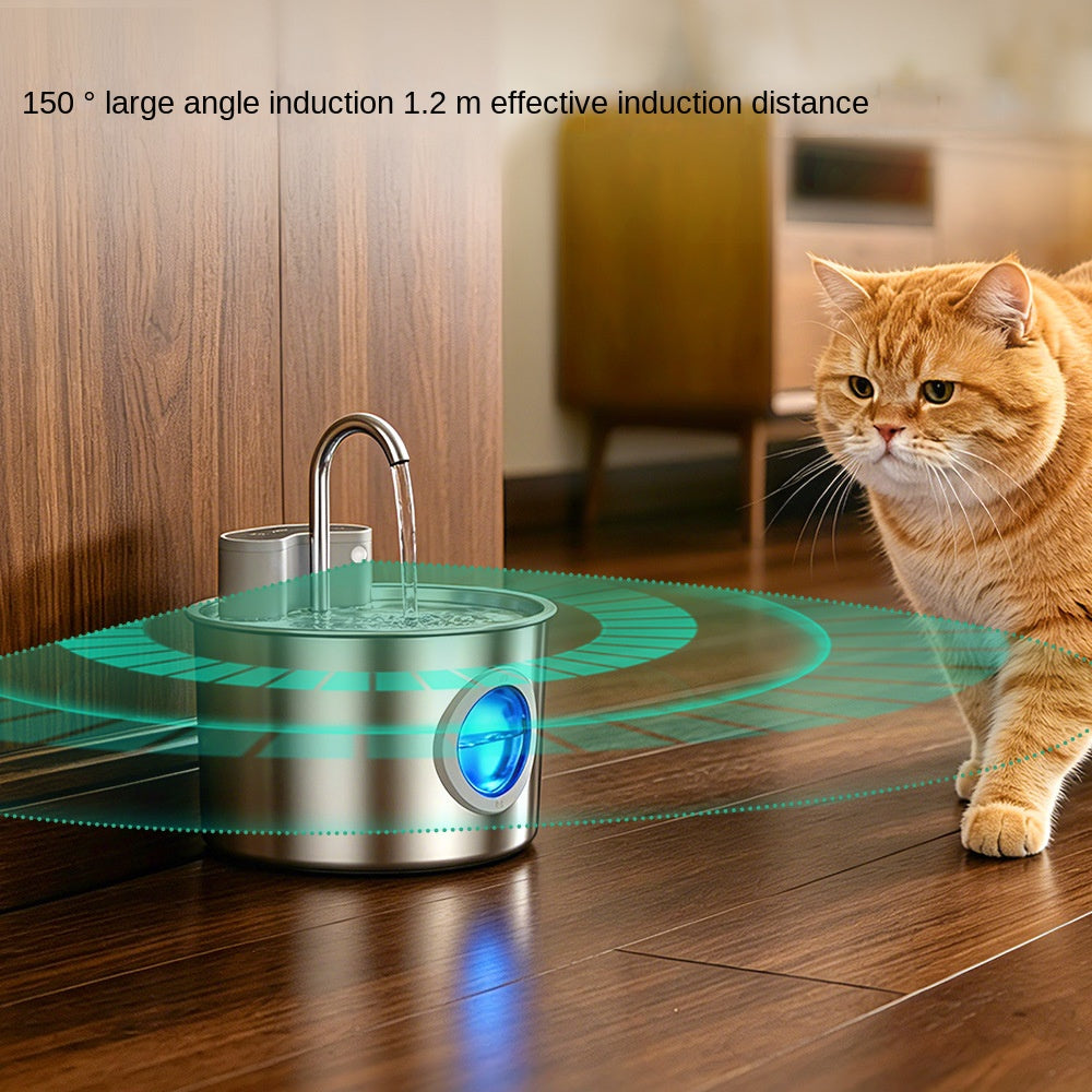 Smart stainless steel cat water fountain with wireless sensor and cordless operation by eprolo