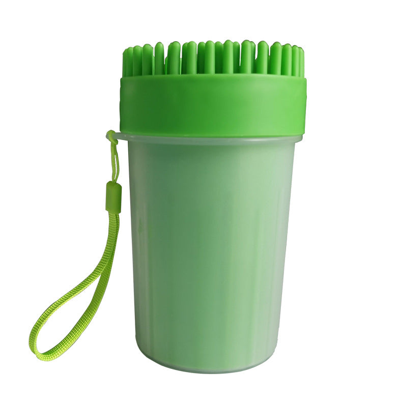 Paw Plunger Pet Paw Cleaner cup with soft silicone bristles, green with strap