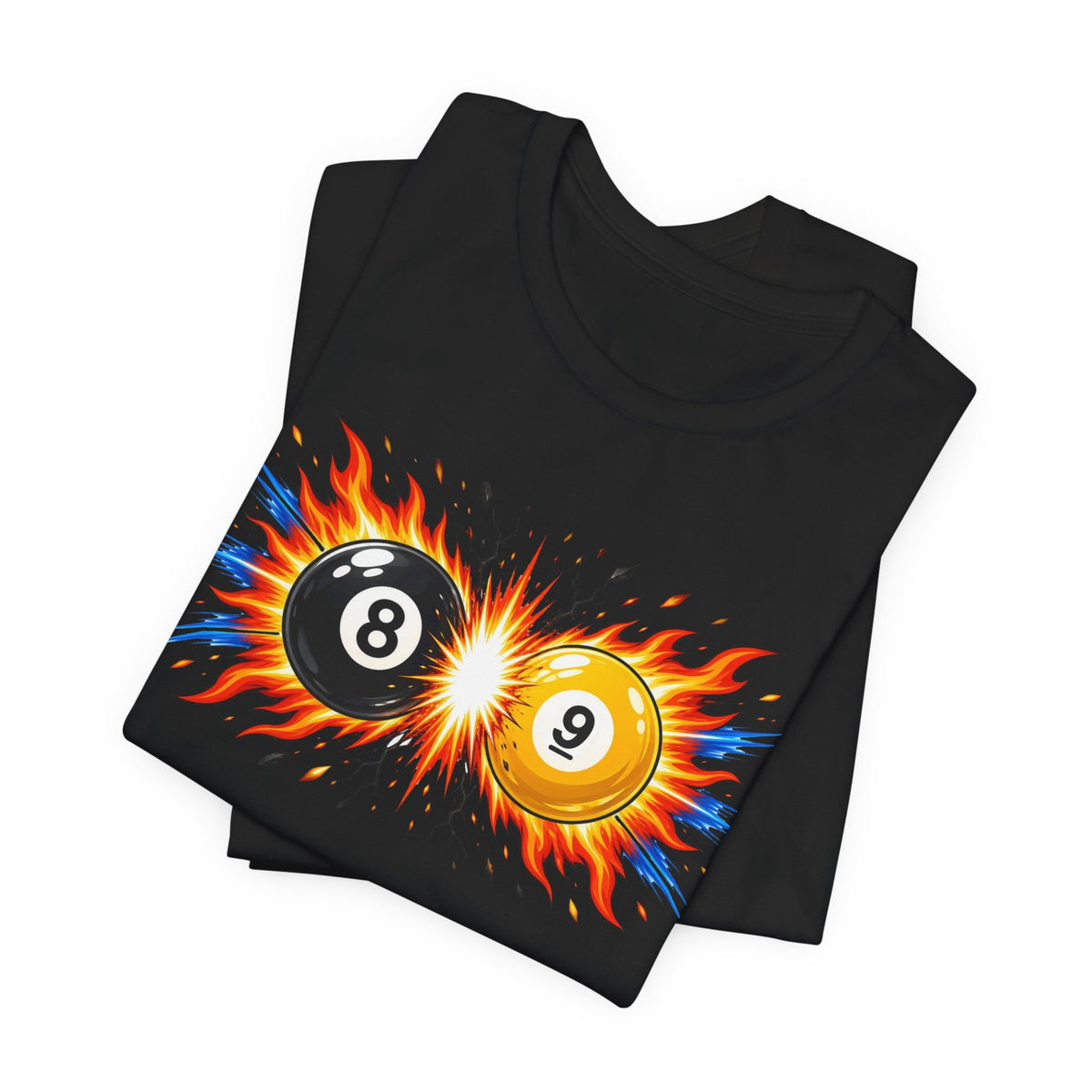 8 Ball and 9 Ball Face-Off Tee, Flaming Pool Balls Billiards Shirt | Spoiled Pet Luxe