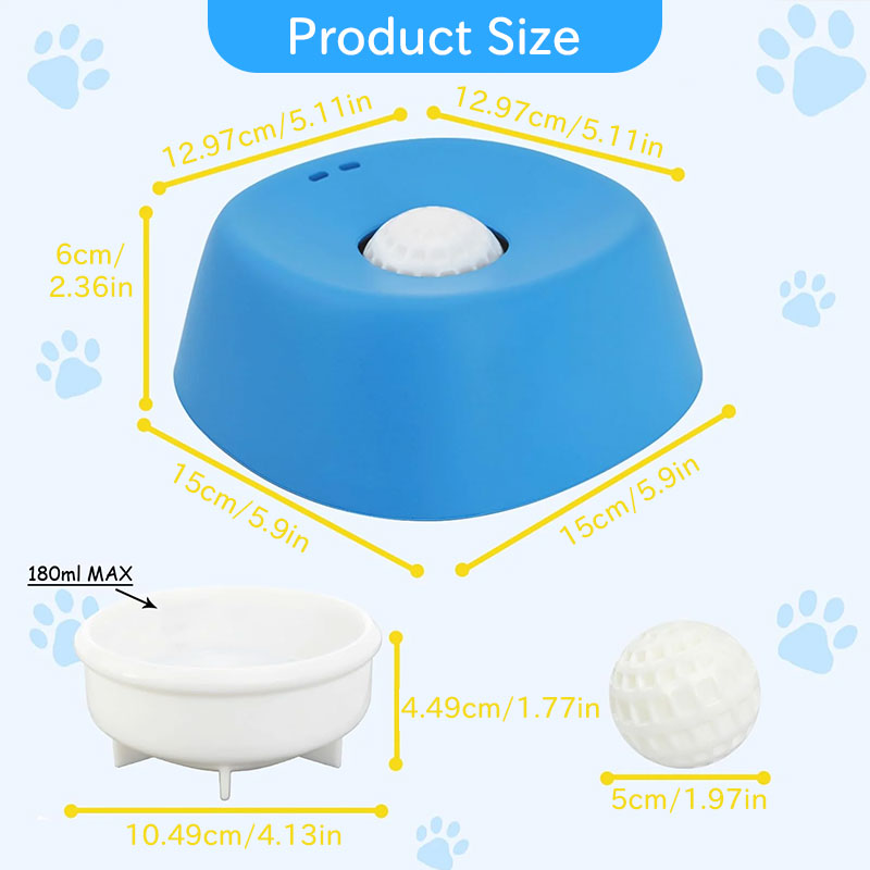 eprolo blue anti-choke slow feeder dog bowl; three-piece set with white 180ml dish and textured white lick ball