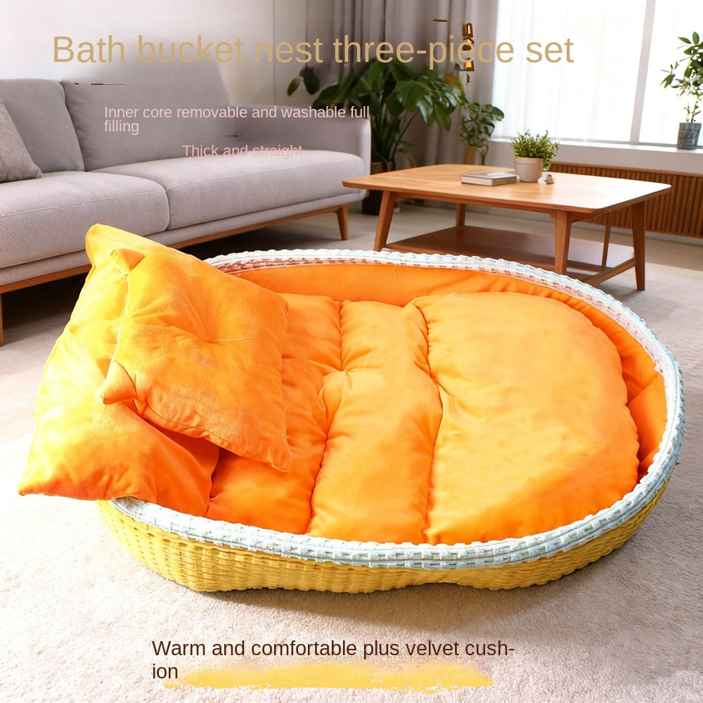 Winter Warm Fleece Dog Bed Half Enclosed Cozy Pet House for Dogs