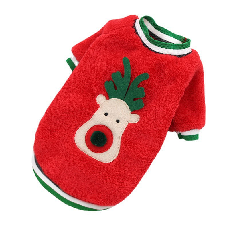 Coral Fleece Christmas Sweater for Small Dogs & Cats, Red or Green