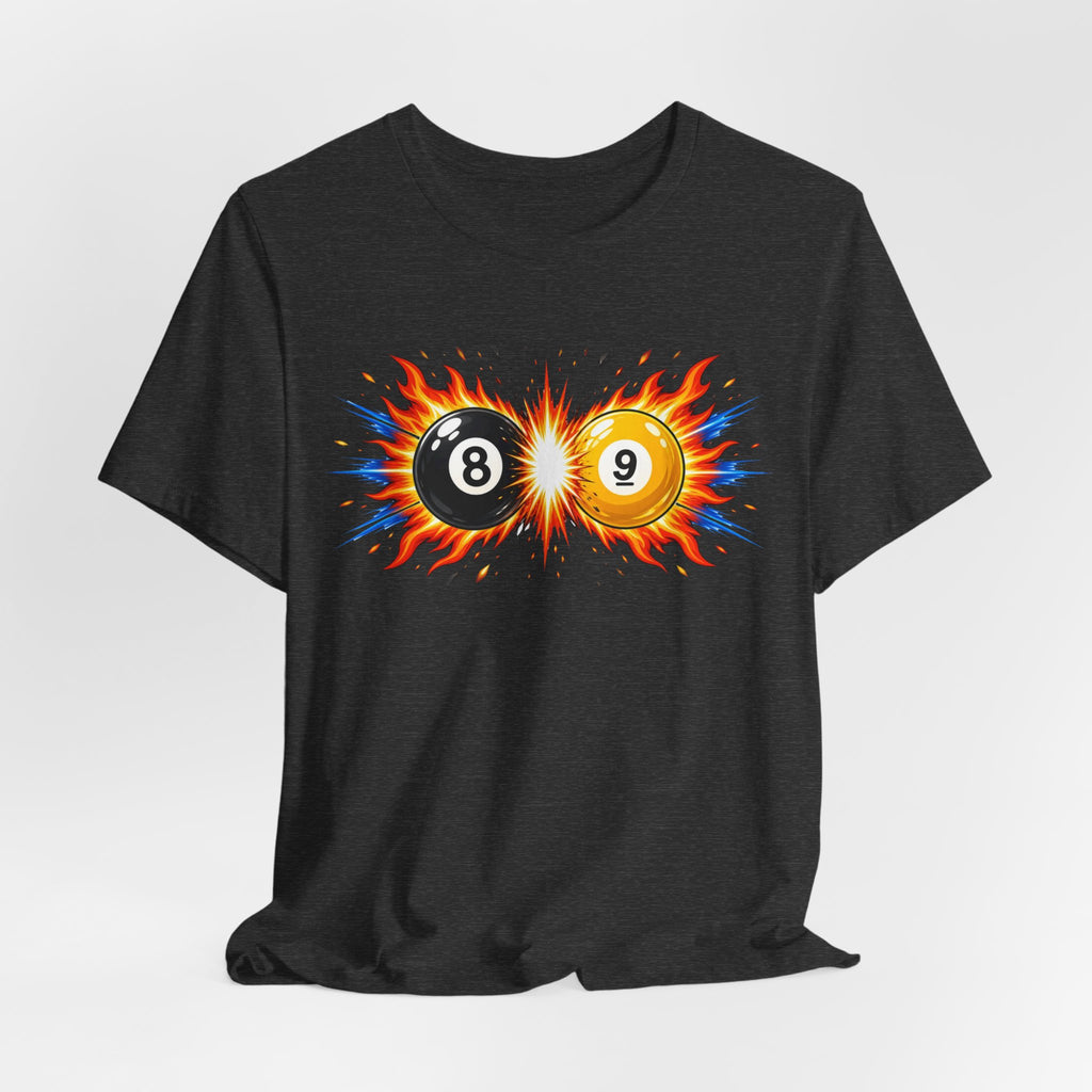 8 Ball and 9 Ball Face-Off Tee, Flaming Pool Balls Billiards Shirt | Spoiled Pet Luxe