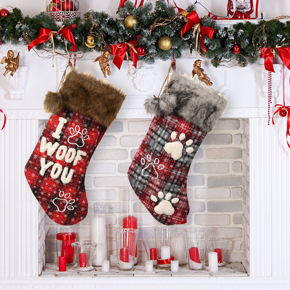 Checkered Christmas Stocking Gift Bag