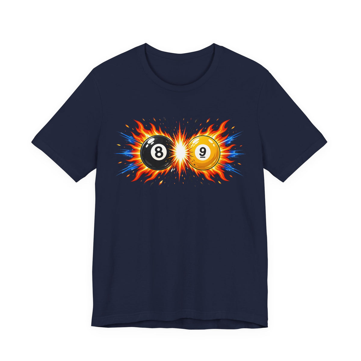 8 Ball and 9 Ball Face-Off Tee, Flaming Pool Balls Billiards Shirt | Spoiled Pet Luxe