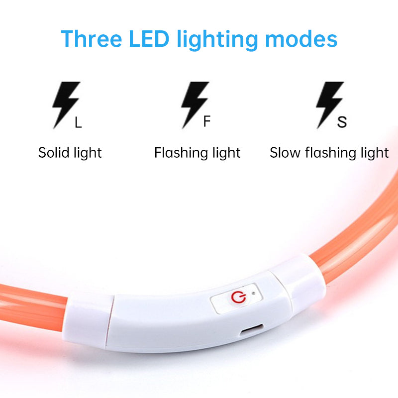 eprolo 3-Mode LED Dog Collar with USB rechargeable, orange tubing and white controller