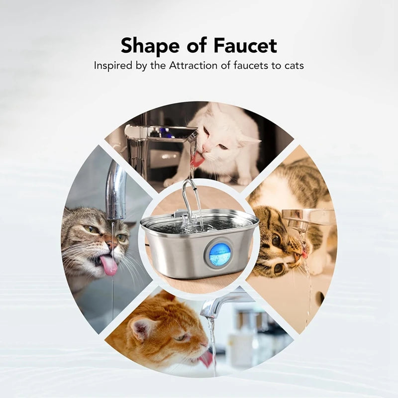 eprolo 3.2L stainless steel cat water fountain with water level window, USB