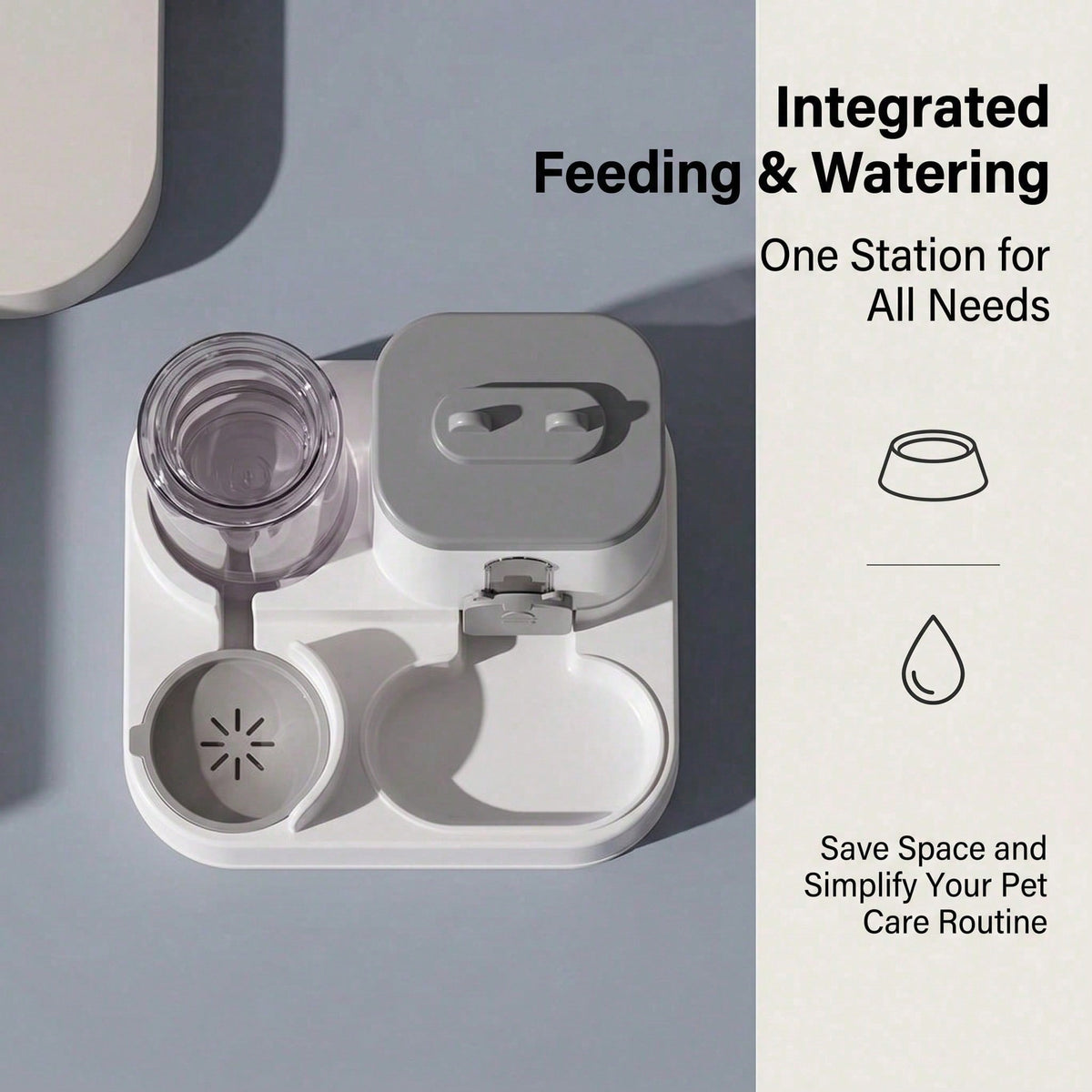 Top view of feeder base with food and water bowls
