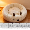 Dog bed round, winter-warm half-enclosed plush nest with beige cushion and small brown ear details.