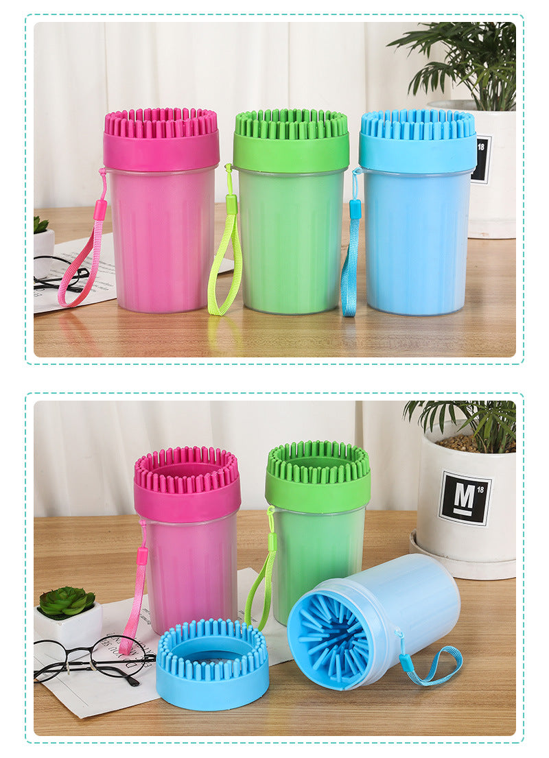 Paw Plunger pet paw cleaner set of 3 in pink, green and blue with soft silicone bristles and straps