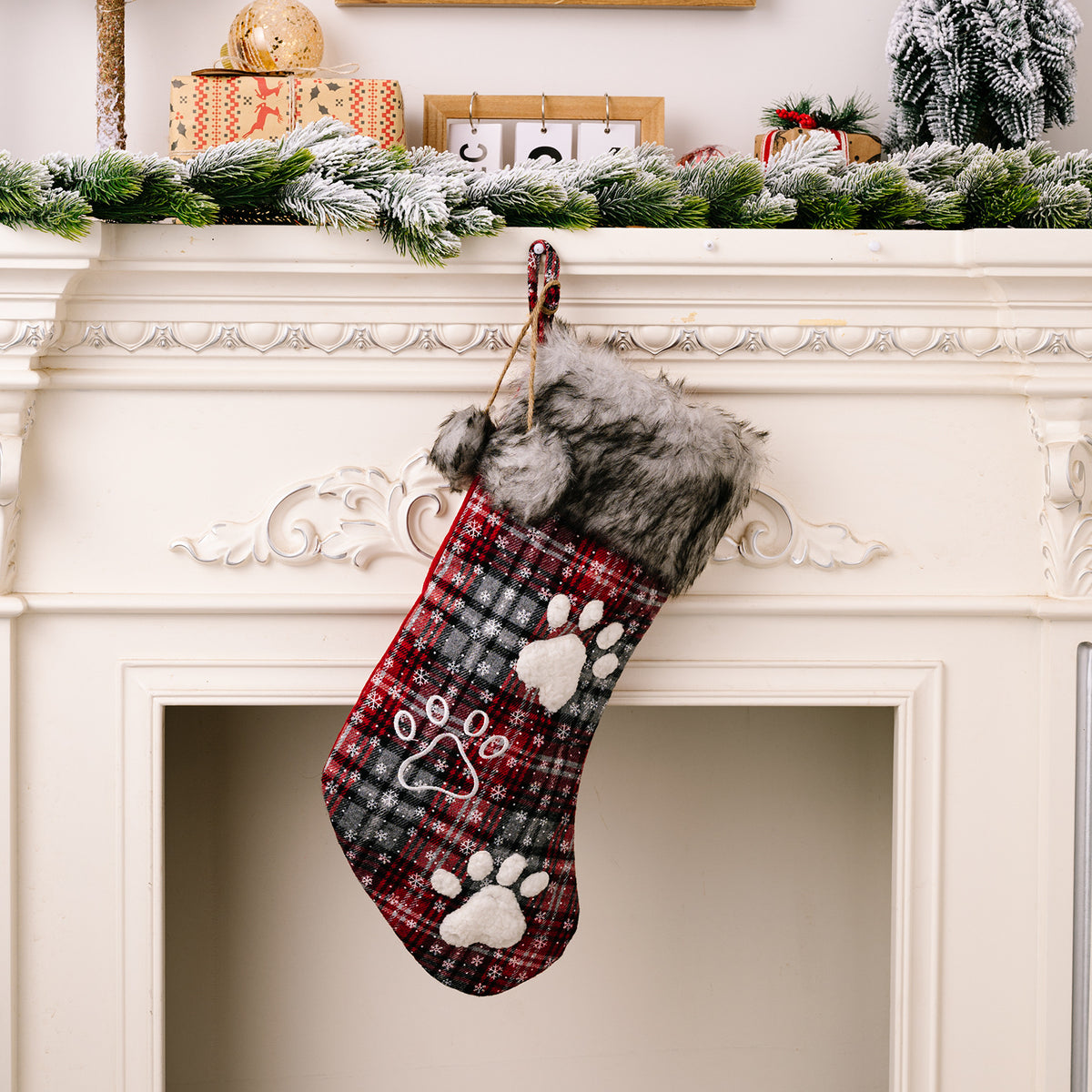 Checkered Christmas Stocking Gift Bag