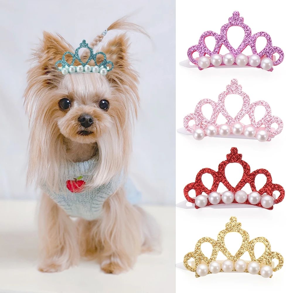 Crown Pearl Hair Clips for Pets by eprolo