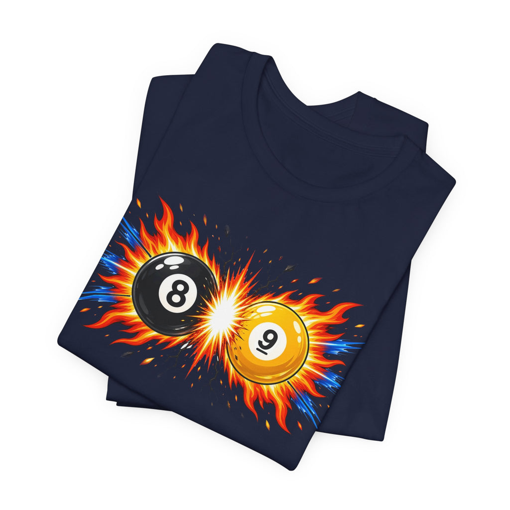 8 Ball and 9 Ball Face-Off Tee, Flaming Pool Balls Billiards Shirt | Spoiled Pet Luxe