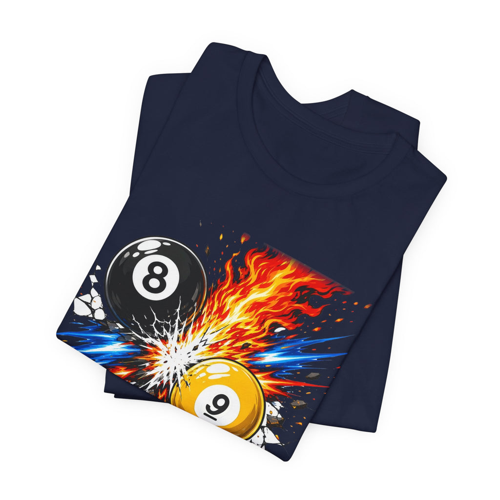 8 Ball vs 9 Ball Smash Tee, Fire and Lightning Billiards Shirt | Spoiled Pet Luxe